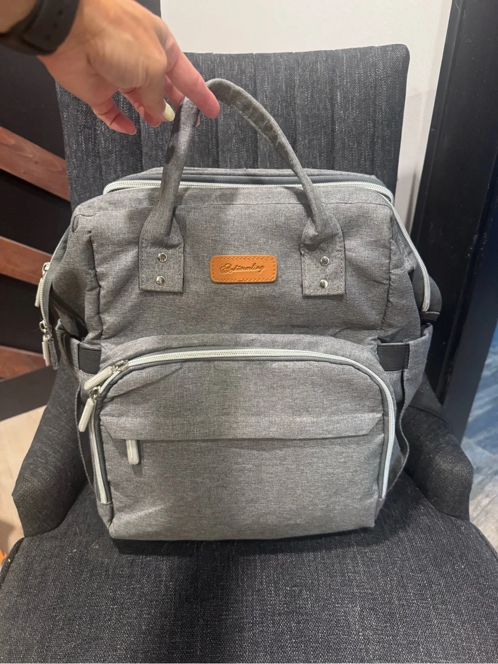 Compact All-in-One Grey Diaper Bag Backpack